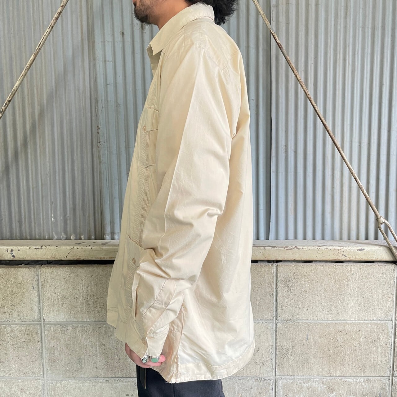 YMLA CLASSIC 長袖 キューバシャツ メンズXL 古着ベージュ ライト