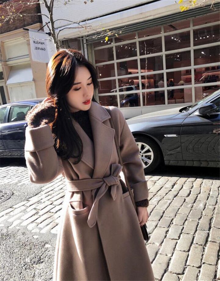 韓国 カシミア チェスターコート 中・長セクション 厚い ウエスト スリムフィット気質 ゆったりする コート
