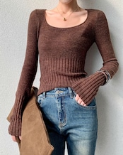 Round neck rib hem Knit T20273