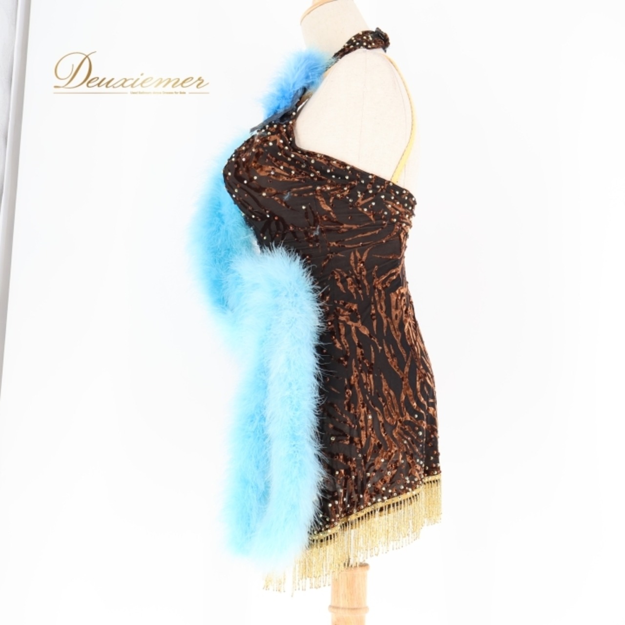社交ダンス 衣装 ラテン ドレス ワンピース ファー ベロア 茶色 高級感 フリンジ デモ 競技 ダンス パーティ 発表会 atelier Miwa アトリエミワ ブラウン系 ブルー系 オシャレ レディース 可愛い ダンス衣装 競技用 フォーマル 大人用 ワンピースドレス ステージ衣装 大人向け 伸縮性 黒 茶 パーティ