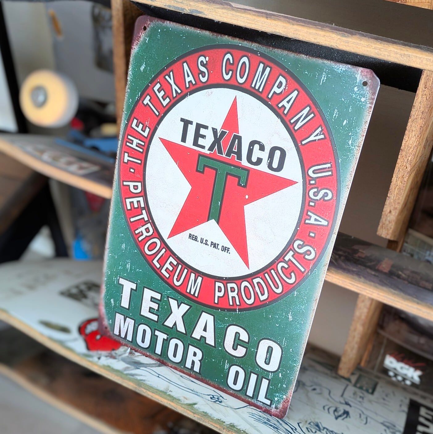 送料無料！ちょうどいいブリキ看板 【 TEXACO（テキサコ）】石油会社