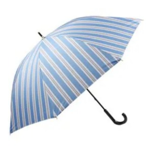 ライトブルー×グレー　晴雨兼用傘　裏黒コーティングの一級遮光。ダブルストライプ柄。UVカット99％。UPF50＋。
