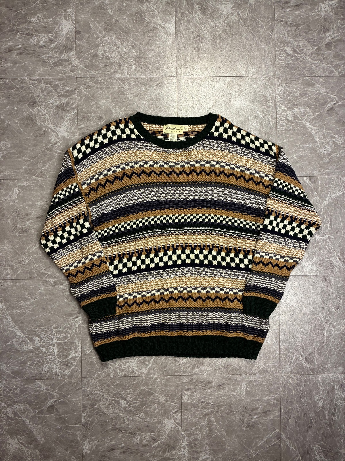 USA製 Eddie Bauer マルチカラー コットンニット セーター M エディー 