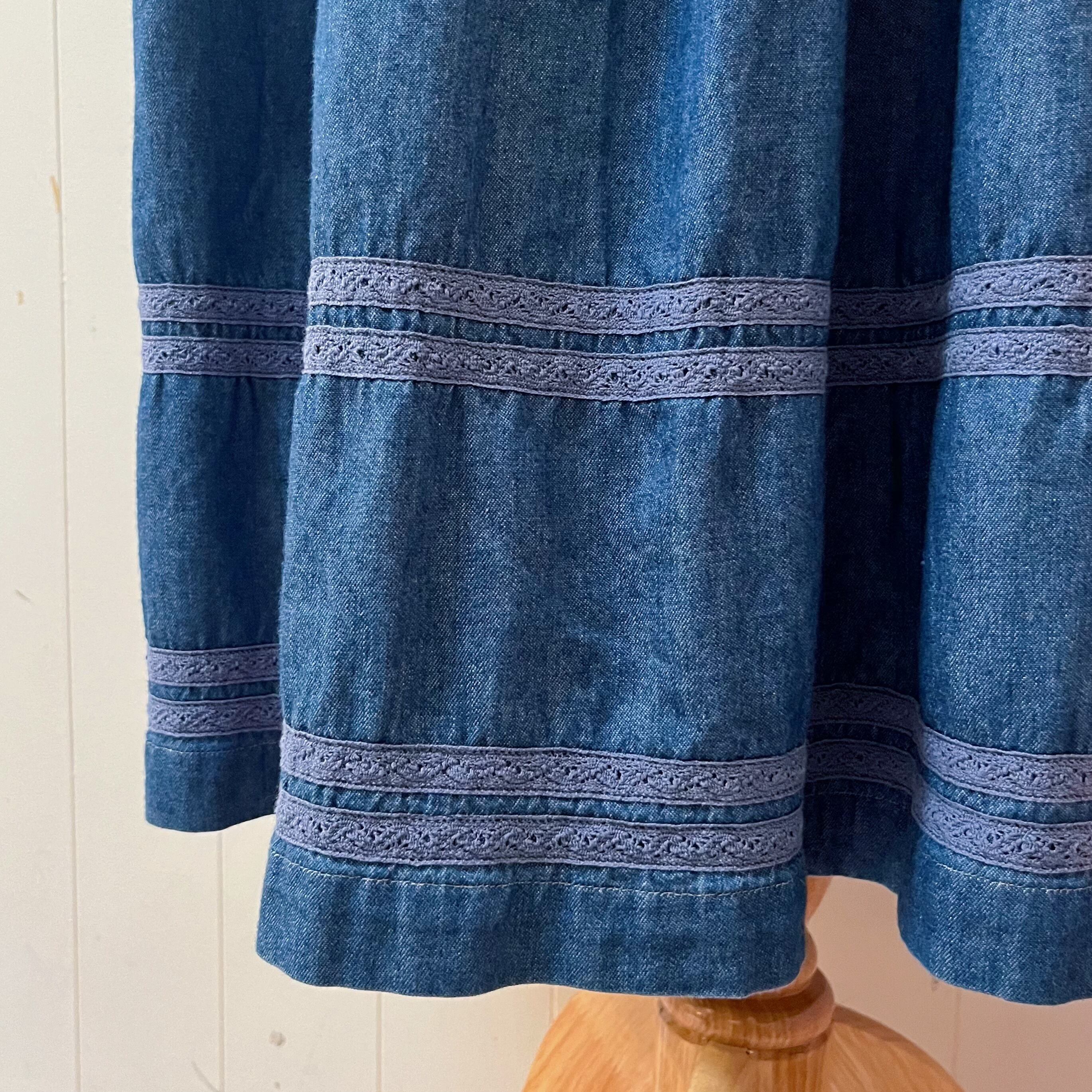 PINKHOUSE / denim lace tiered skirt