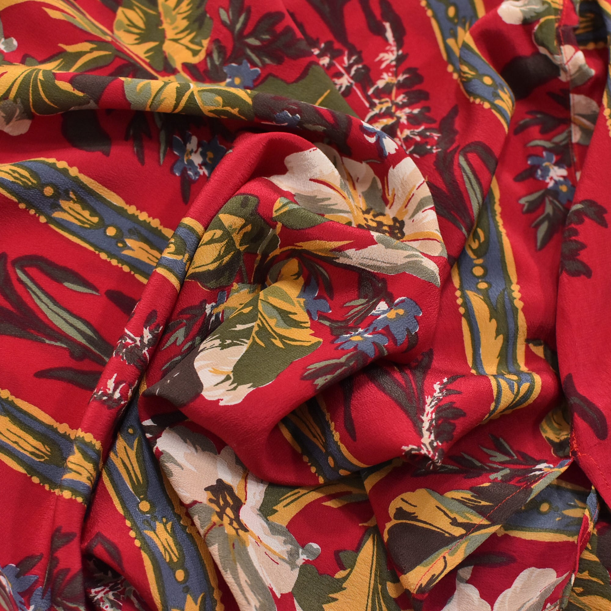 80～90s Silk City Paris stripe flower pattern silk shirt