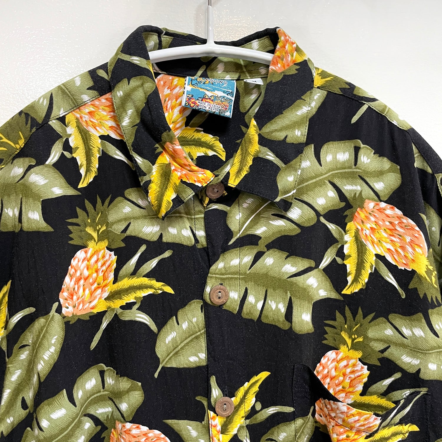 アロハシャツ ハワイアン パイナップル 総柄 グリーン USA 90s 半袖