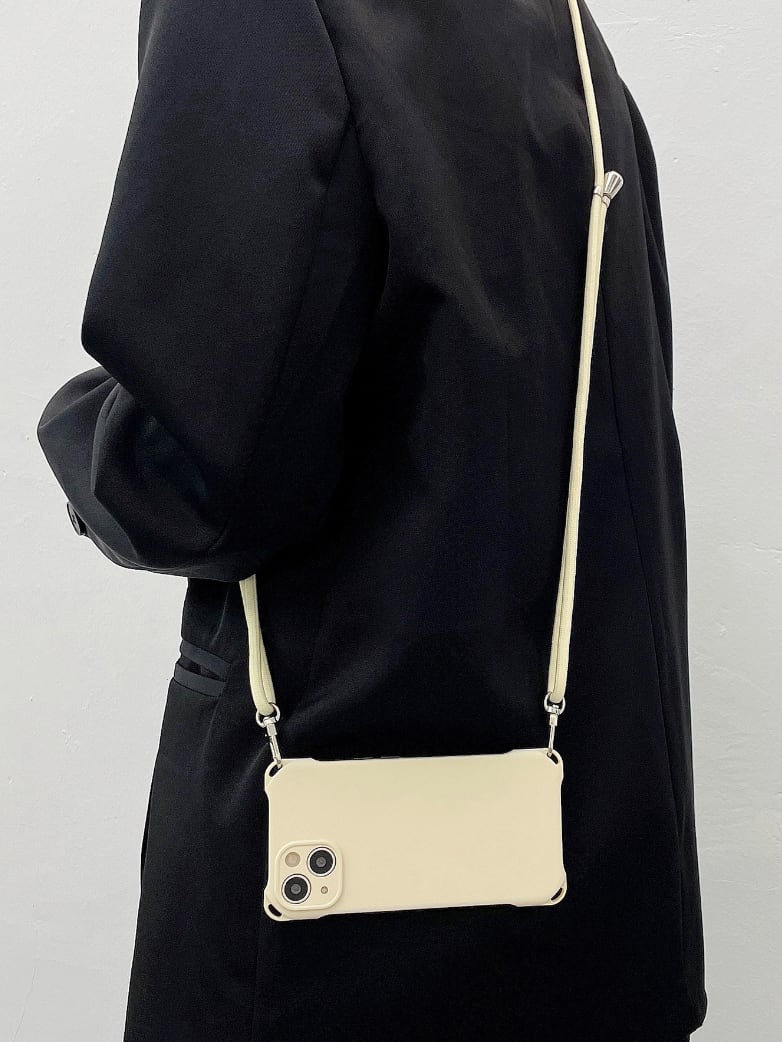 【新型iPhone15シリーズ対応】スマホショルダー◎シンプル 3WAY 肩掛け ショルダーストラップ付き アイボリー スマホケース ND-15044