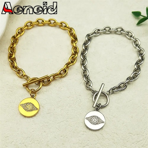 チャーム ペンダント ブレスレット  ラインストーン クリスタル ステンレス ゴールド チェーン レディース メンズ 悪 エビル 目 アイズ