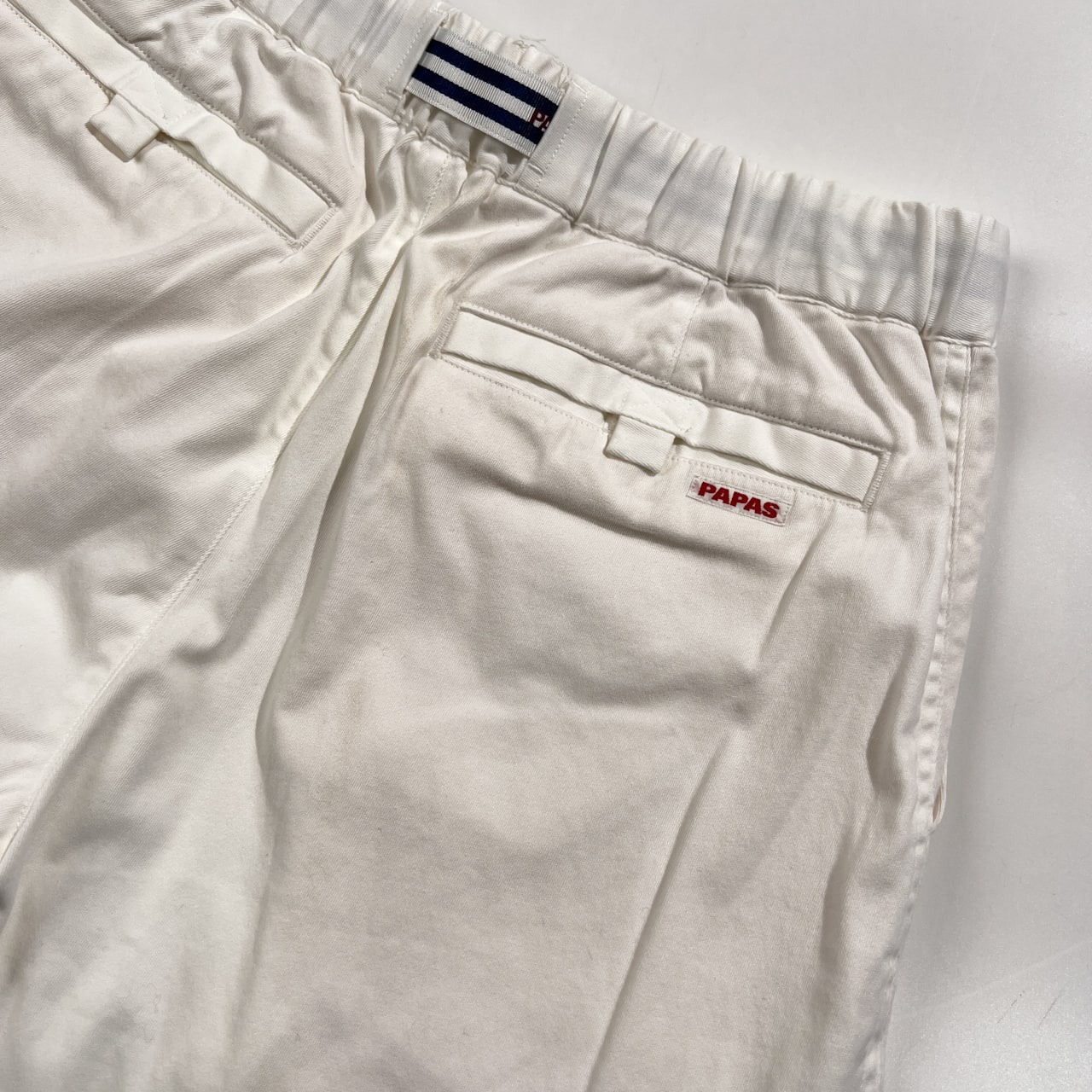 タグ付き 未使用品 PAPAS パパス ベルト付き ストレッチ ホワイト イージー ストレッチ コットン パンツ サイズ M /ホワイト