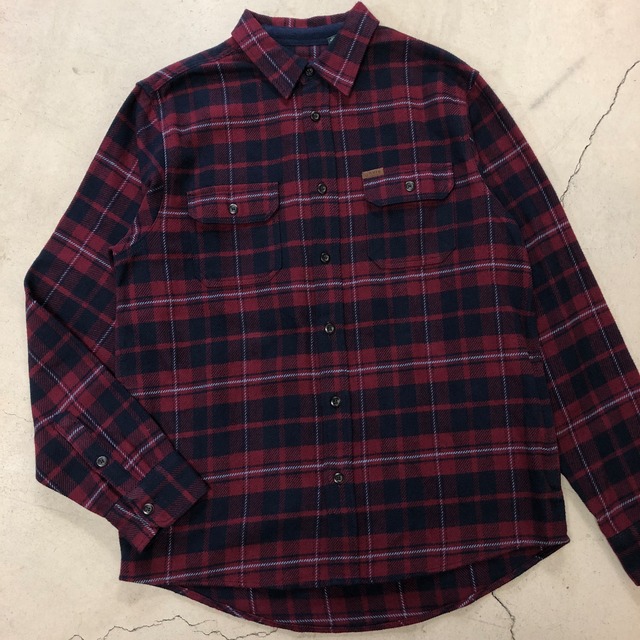 ORVIS FLANNEL CHECK SHIRT BURGANDY×BLACK M "ハンドポケット付き"