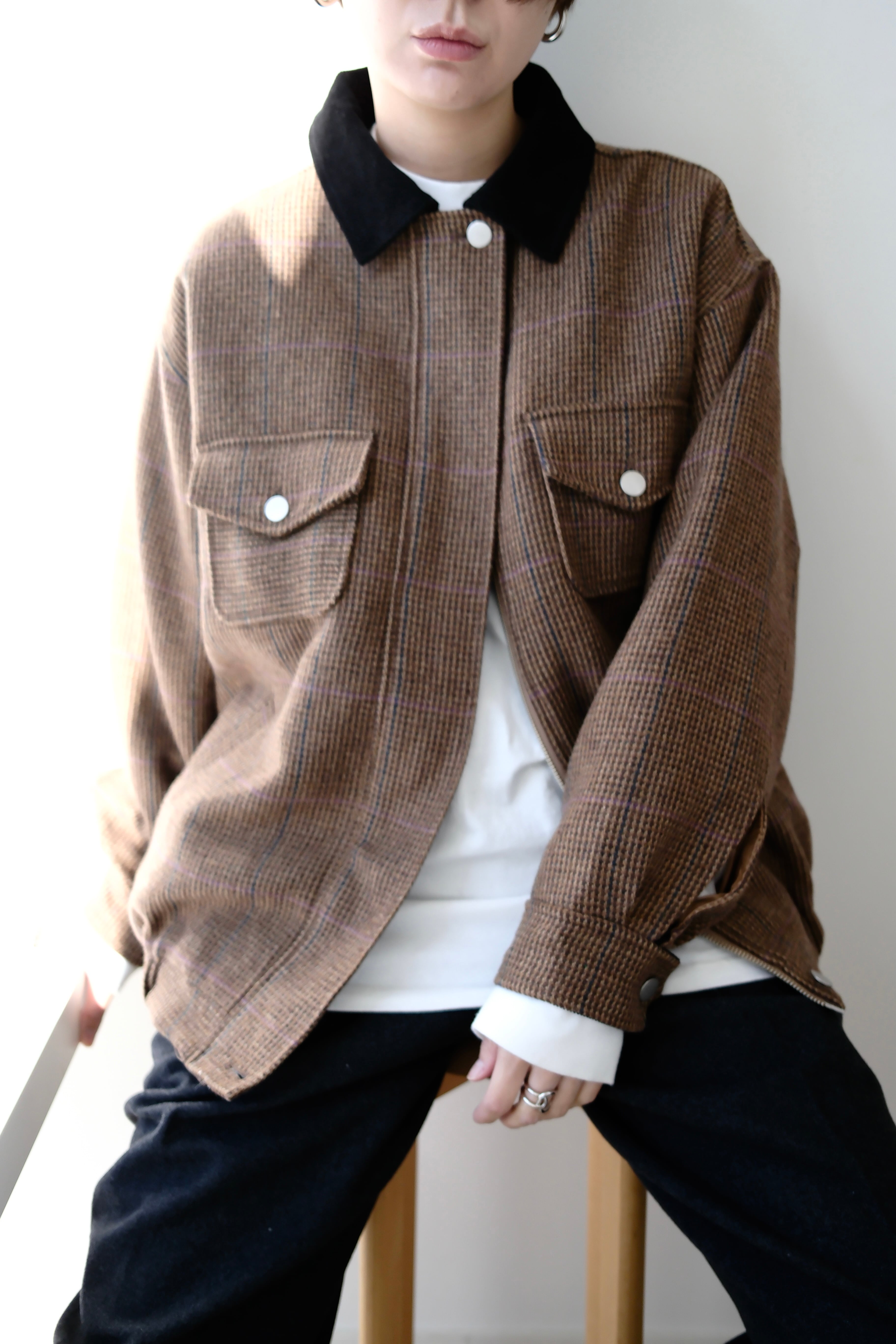 Wool Blend Tweed Jacket ウールブレンドツイードジャケット Brown