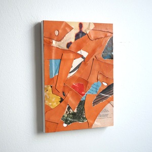 Collage art of leather and vintage magazines (A4 size) Wood panel