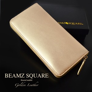 BEAMZ　SQUARE（ビームズスクエア) ゴールドレザーラウンドF長財布 革 本革 人気 長財布 ブランド ゴールド 金色 20代 30代 40代 50代 60代 70代