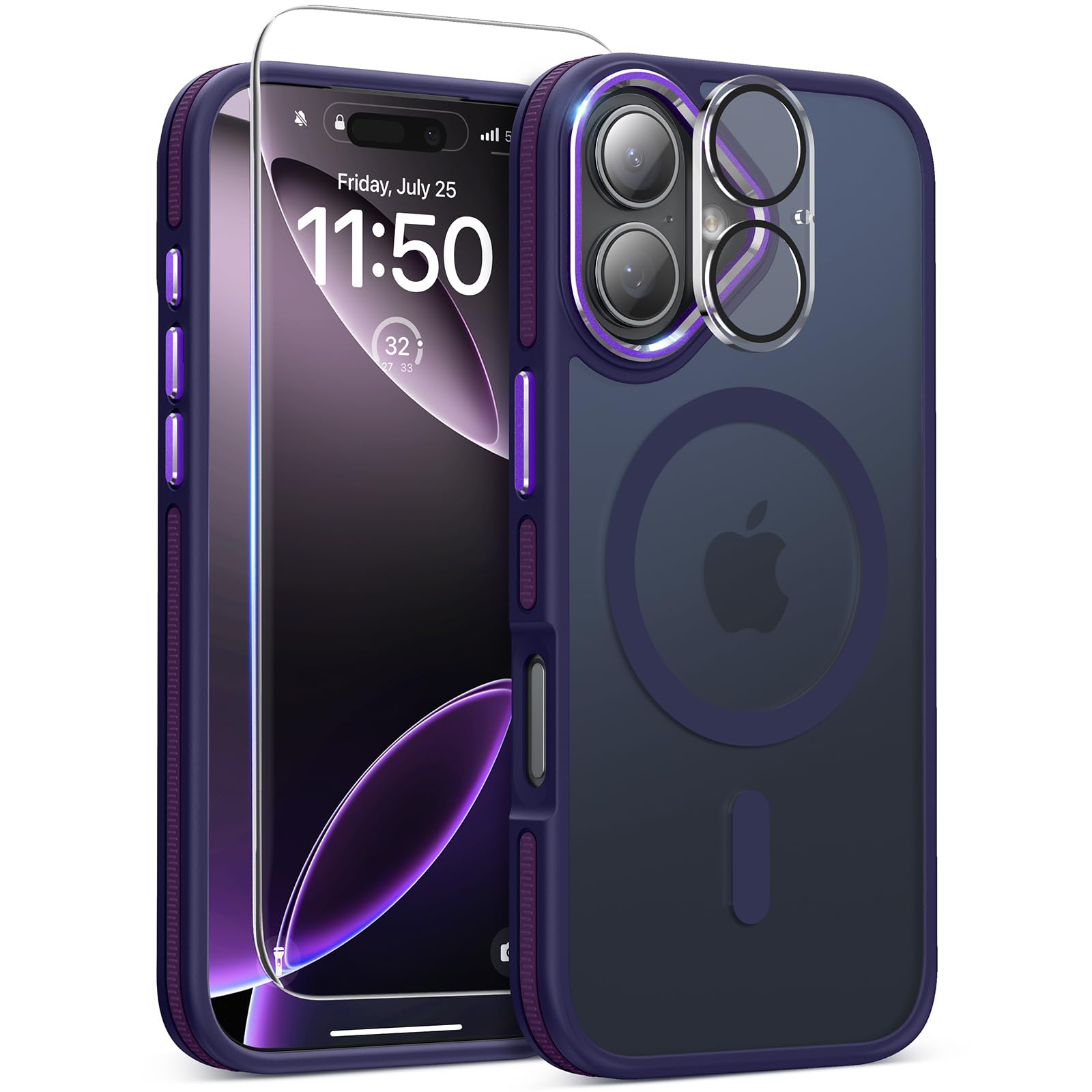 DOMAVER iPhone 17用 ケース カバー【3in1・SGS認証・米軍MIL規格・高耐久性】MagSafe・マグセーフ対応 Qi2.2対応 指紋防止 マット仕上げ(マットパープル)