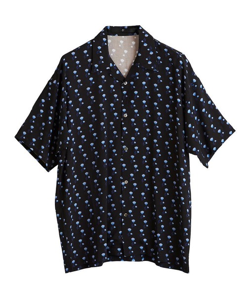 Flower Print Open Collar Shirts　Blue