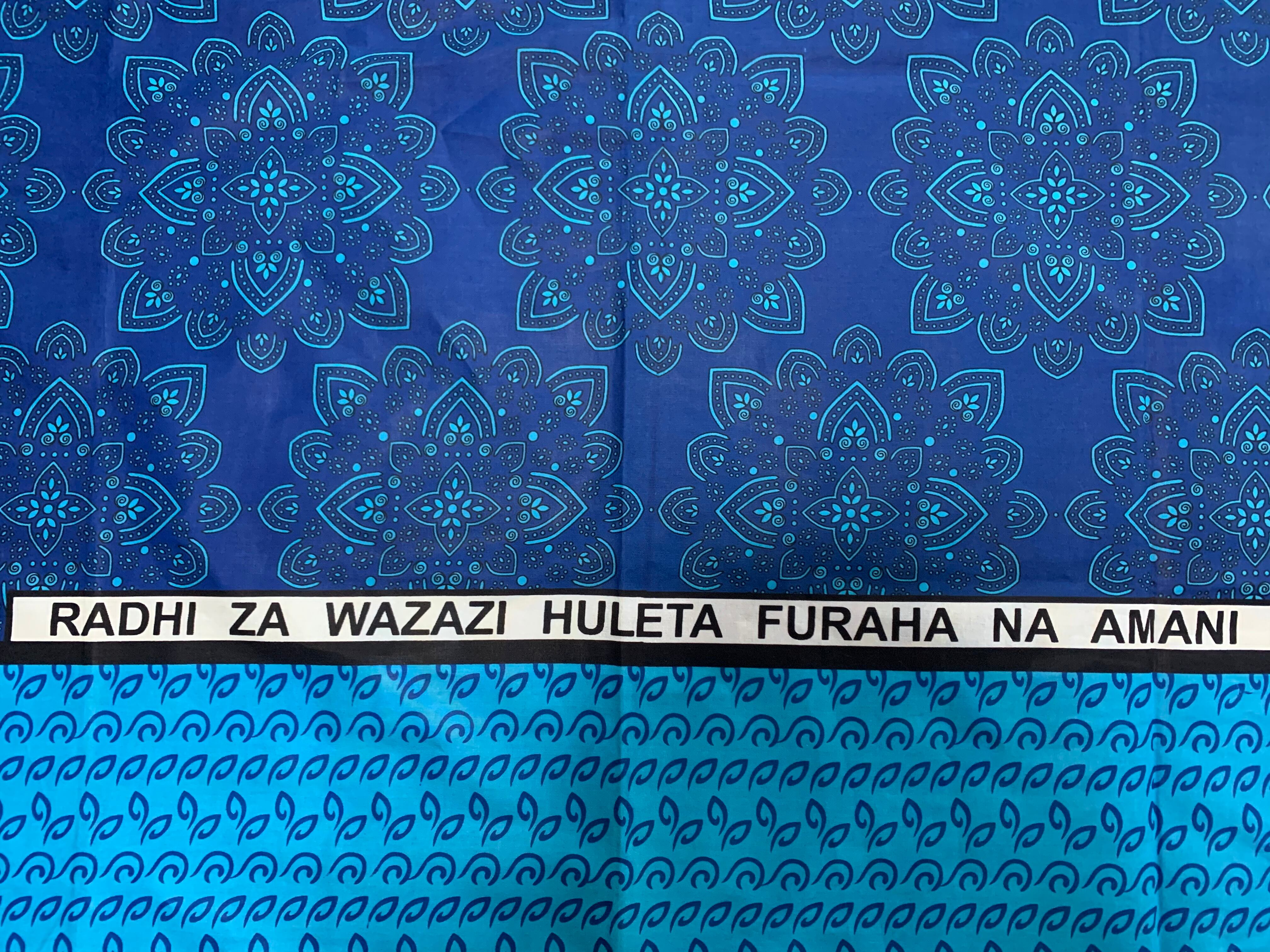 カンガ布  ファブリック（ブルー）