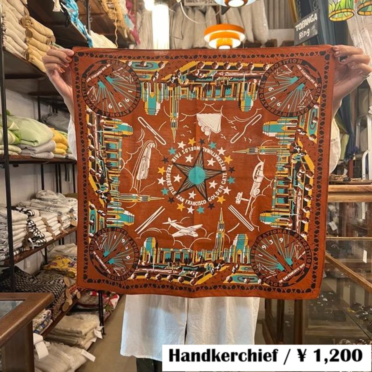 TOPANGA accessory One-wash cotton bandana　1939　Brown　バンダナ　小物　ランチクロス　ハンカチ　スカーフ　ギフト　プレゼント