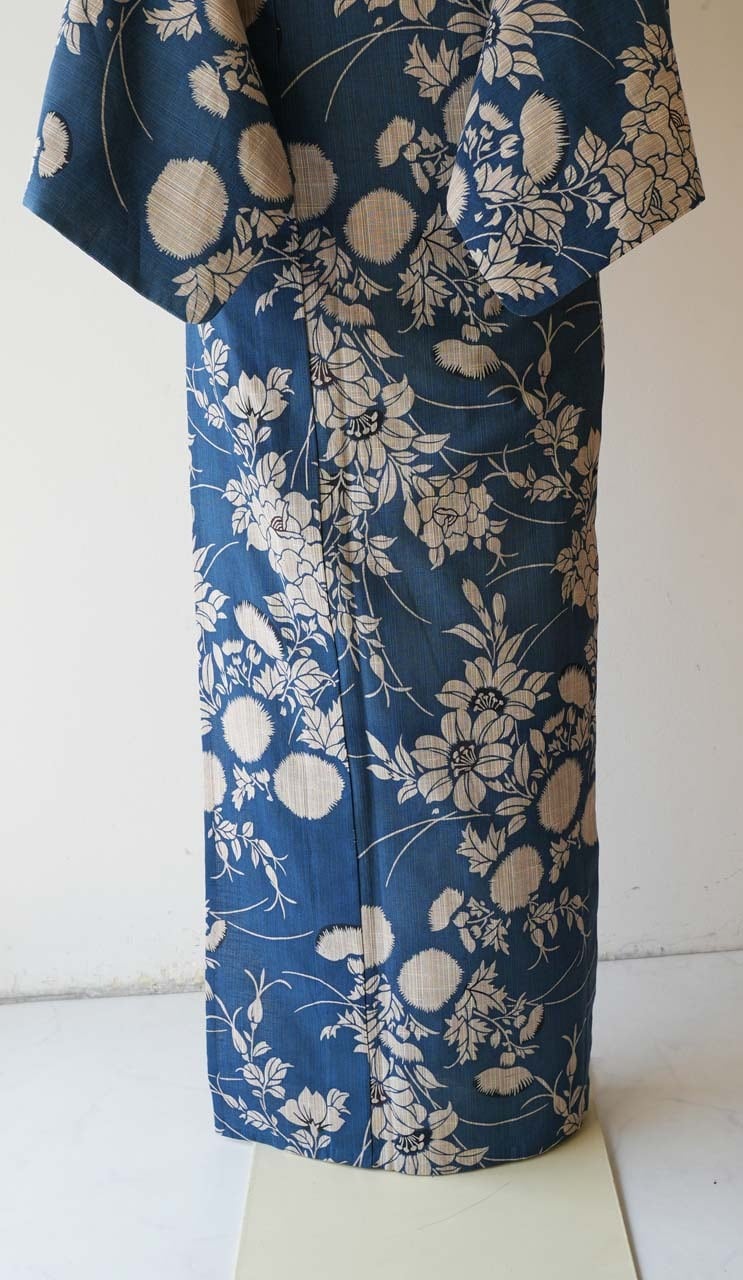 竺仙・浴衣】竺仙製 藍染 夏花文 奥州小紋ゆかた お仕立て品 | 大山