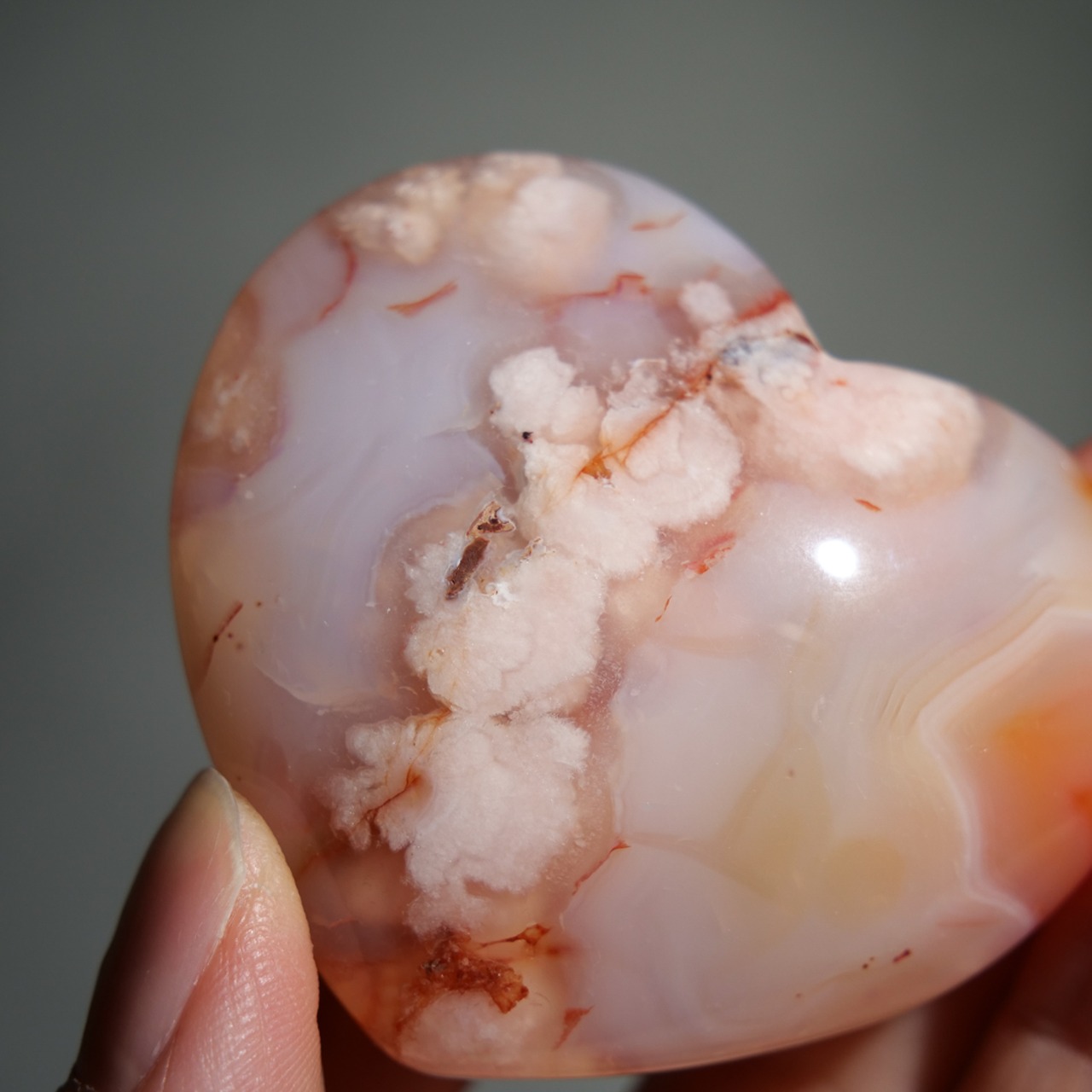 カーネリアン フラワーアゲート / ハート 握り石【A】