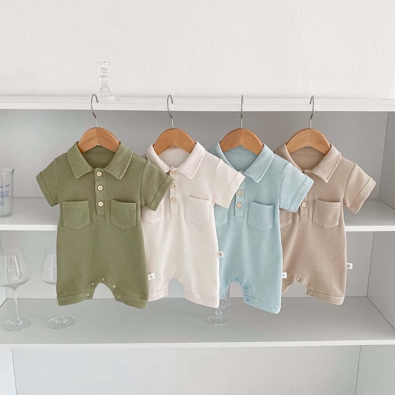 【BABY】夏新作 ポケット付き半袖オールインワン