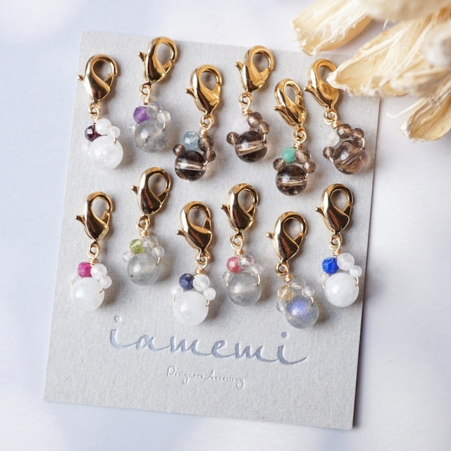 【選べる誕生石】肉球 チャーム アンブレラマーカー 犬 猫 ペット 天然石 推し活 メンカラ ギフト プレゼント