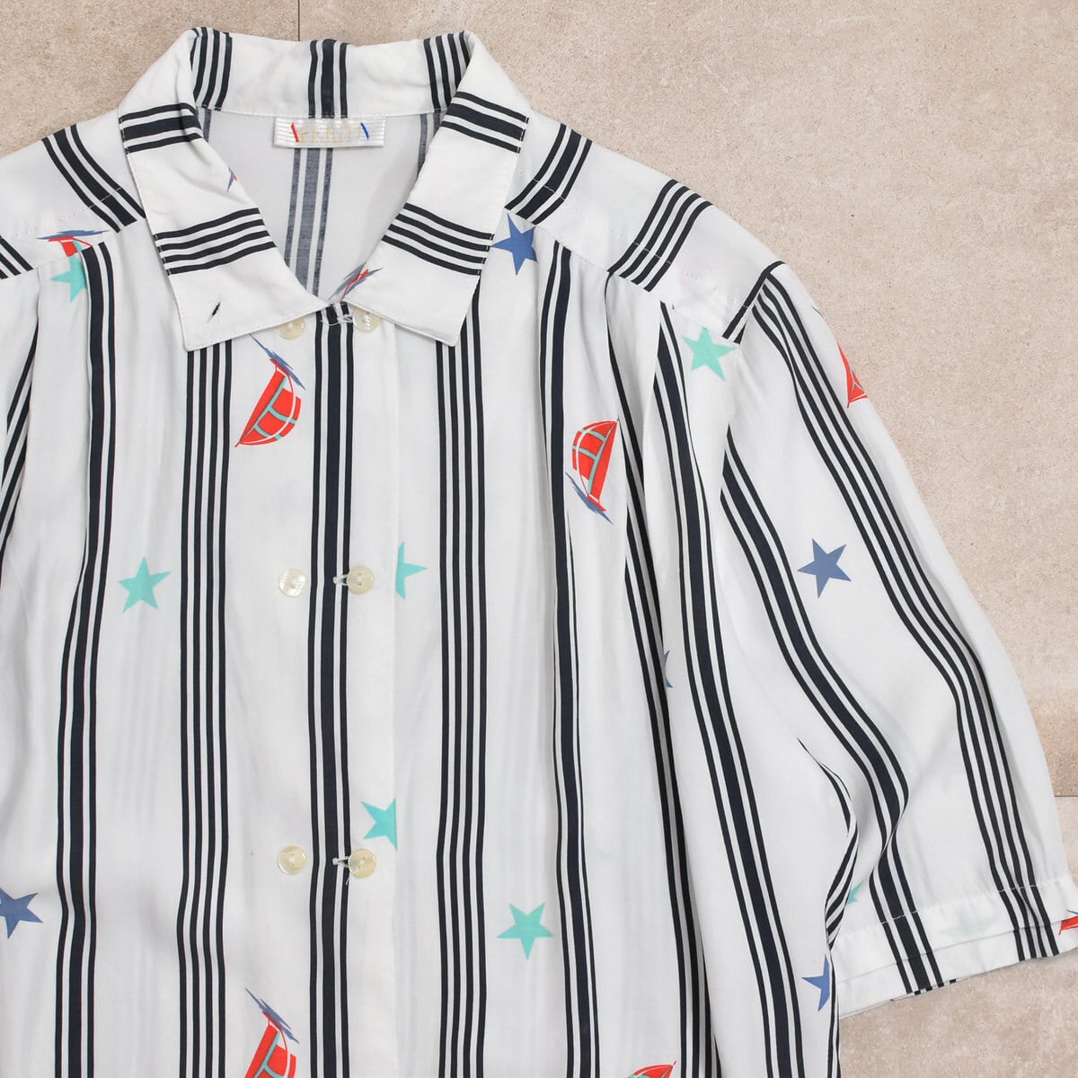 70～80s German vtg stripe rayon shirt