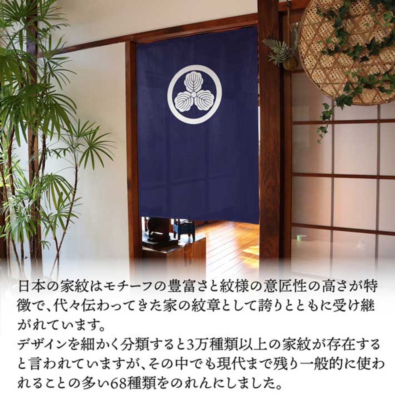 【受注生産】のれん 家紋 丸に三ツ柏 全5色 幅85×丈120cm