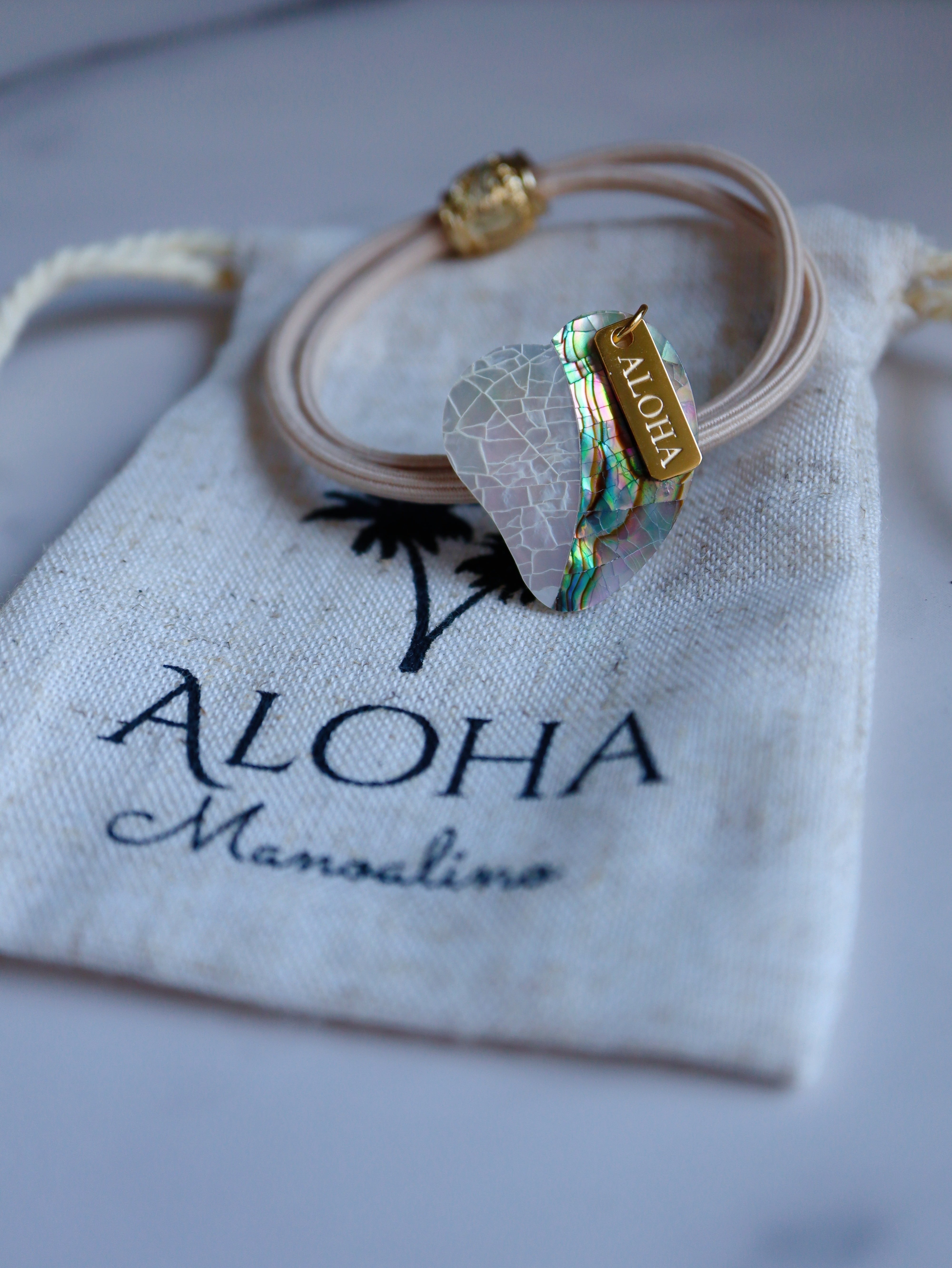 Pu'uwai pauashell motherofperl hairaccessory(ハートパウアシェルマザーオブパールヘアゴム)