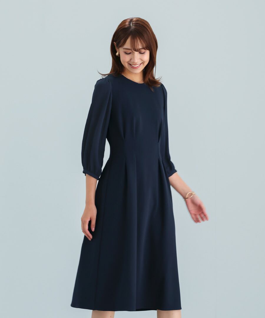 エポカ●極美品●ハイゲージサマーニット バイカラーフレアワンピース 手洗い可 M レディース フレア きれいめ 春 フィット ワンピース ワンピ