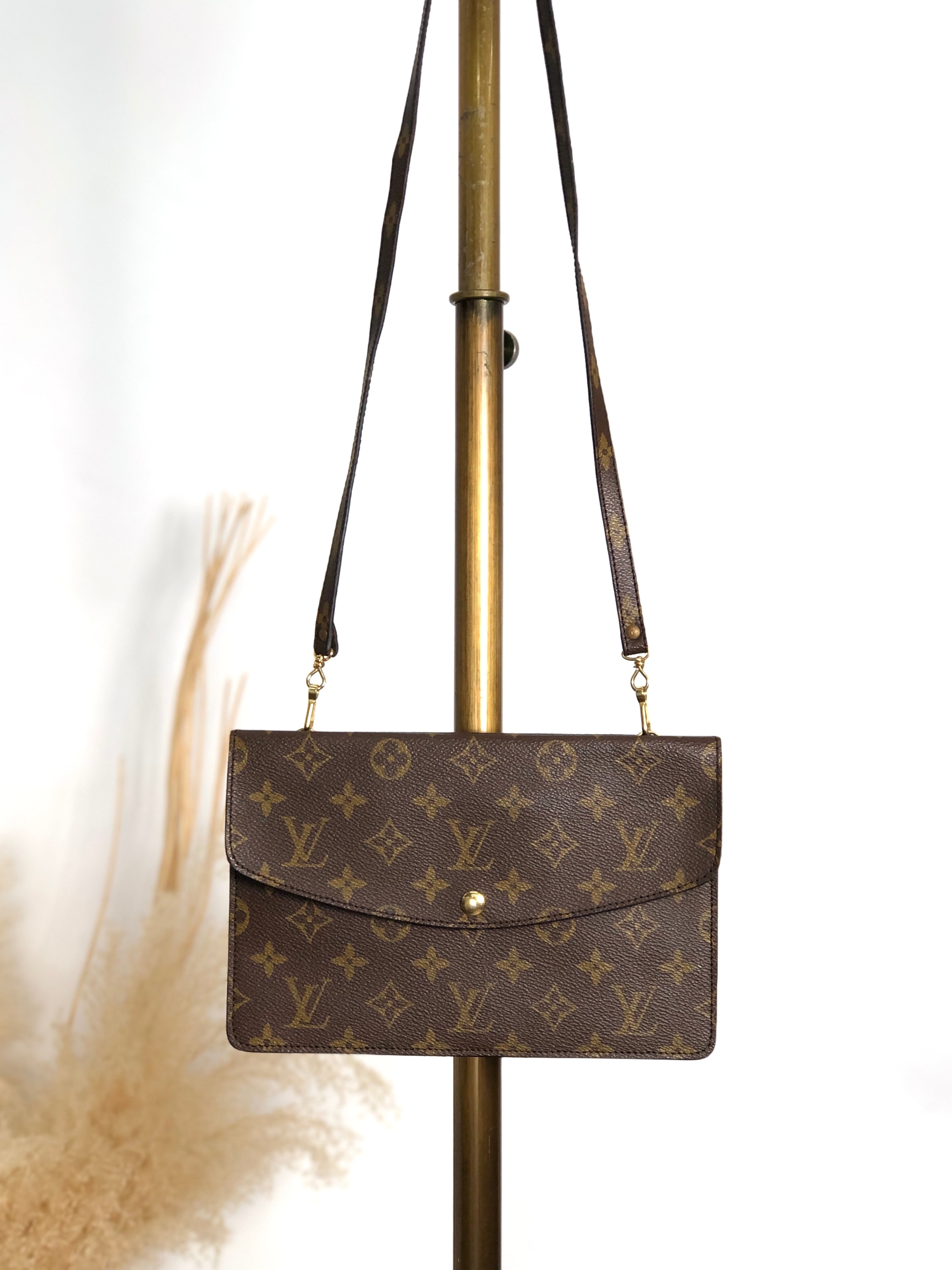 LOUIS VUITTON ルイヴィトン モノグラム ショルダーバッグ ブラウン ダブルフェイス PVCレザー vintage ヴィンテージ オールド aaa5yj