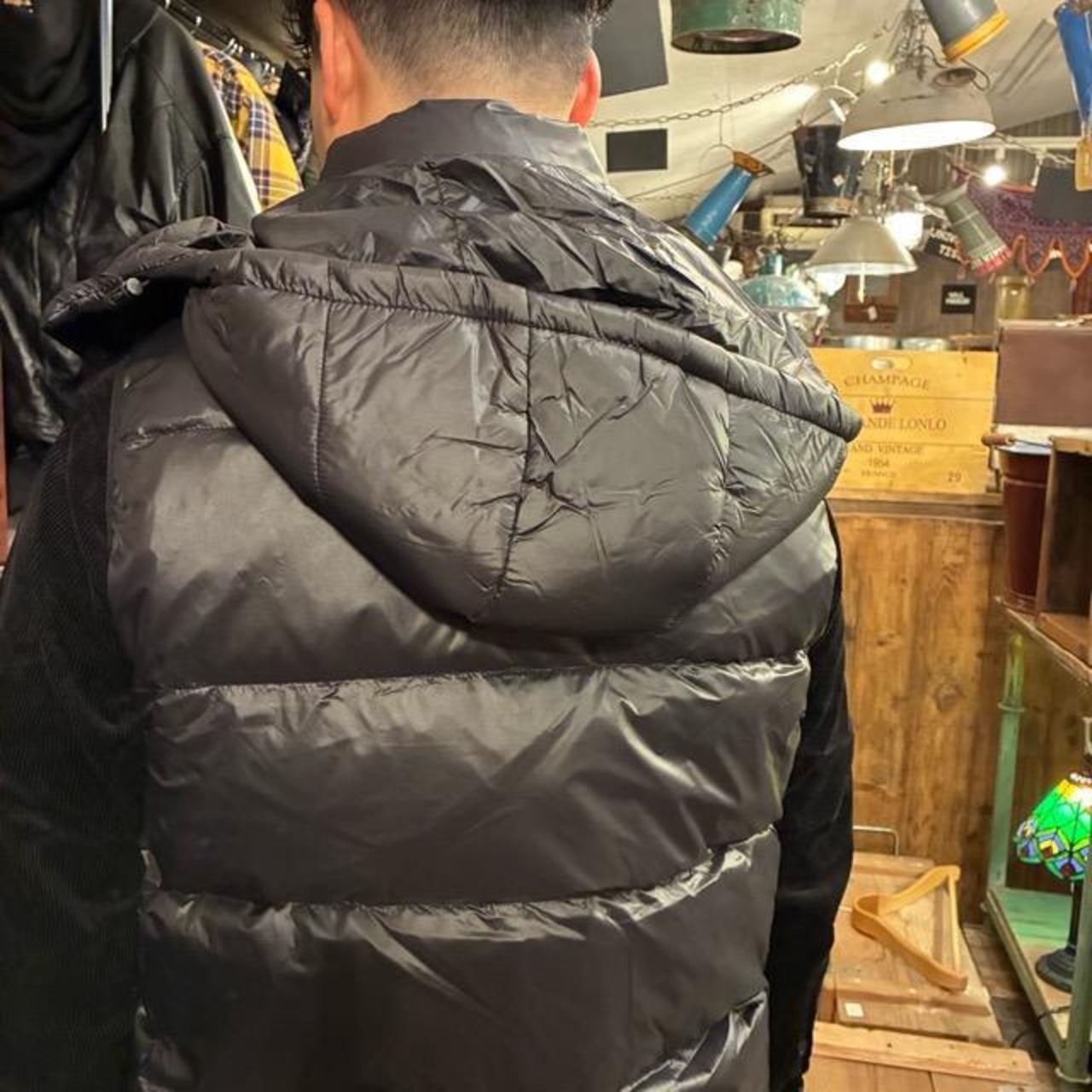TOPANGA Men's Gold Lining Black Hooded Down Vest Quilting Vest Feather Outer