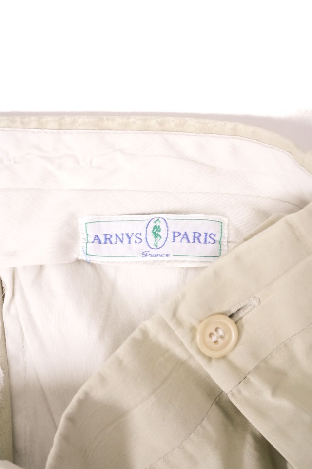 90's "ARNYS PARIS" Cotton Turn-Up 1-Tuck Slacks - "ARCOS" Model Made by "BERNARD ZINS"