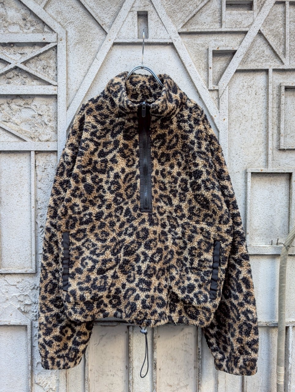 "LEOPARD" boa half zip fleece
