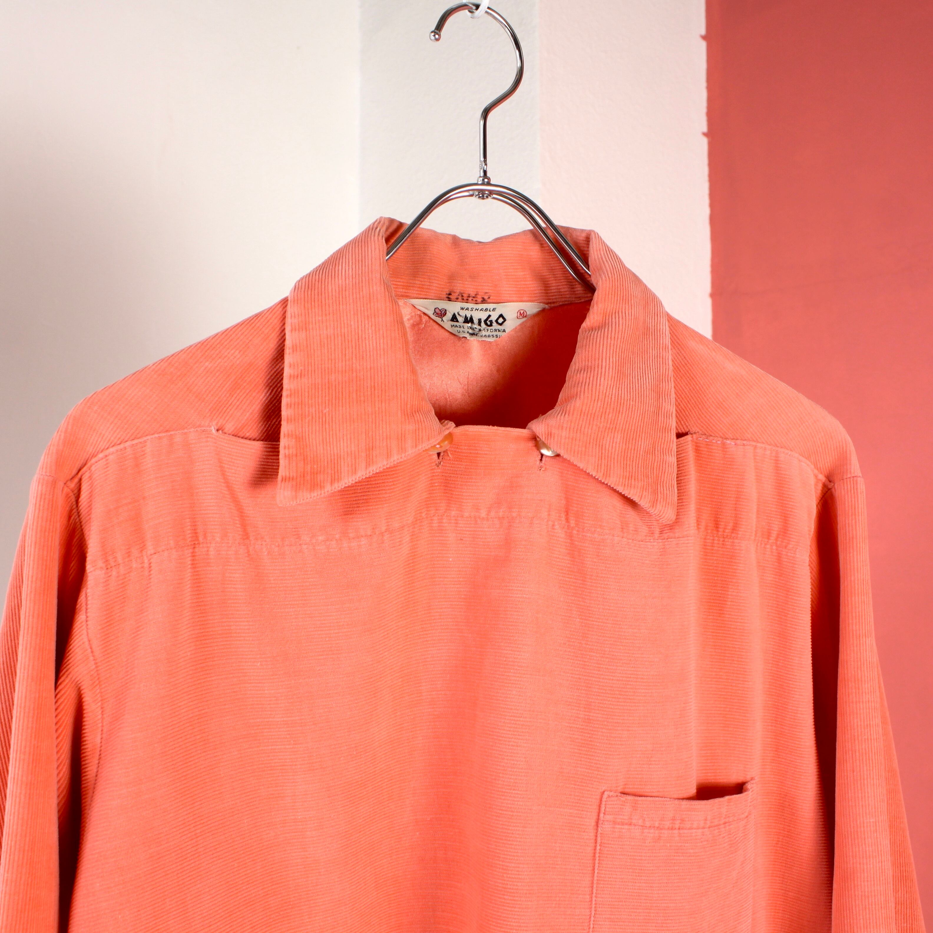 0583. 1950's AMIGO Corduroy peter pan shirt salmon pink 50s 50年代 ...