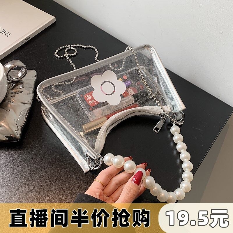 サマーレッドスタイルチェーン パール 夏物 真珠 スクウェア メッセンジャーバッグ 手作りハンドバック73596691236