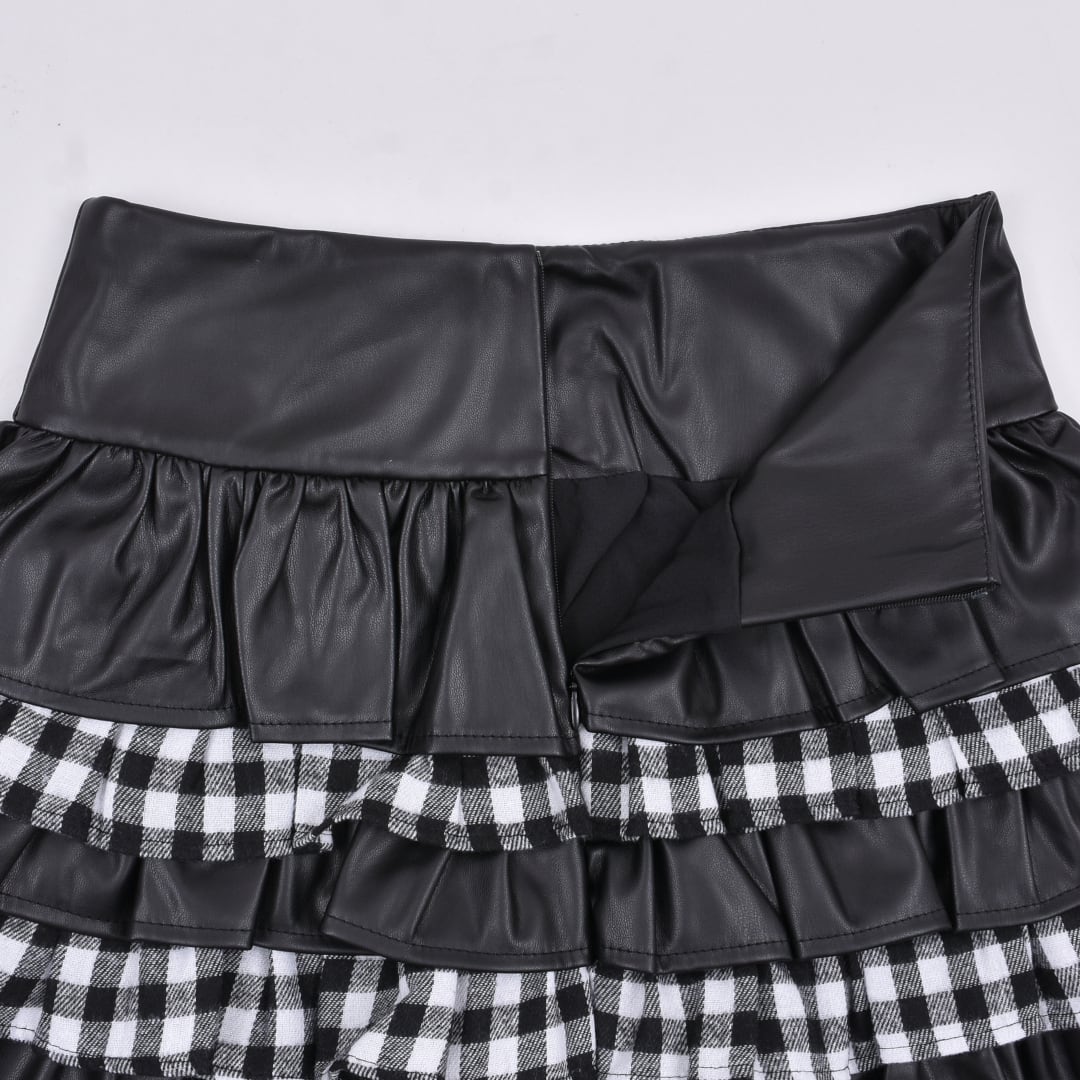 10/6新着】クロスレザー チェックティアードスカート | VOLCAN&APHRODITE