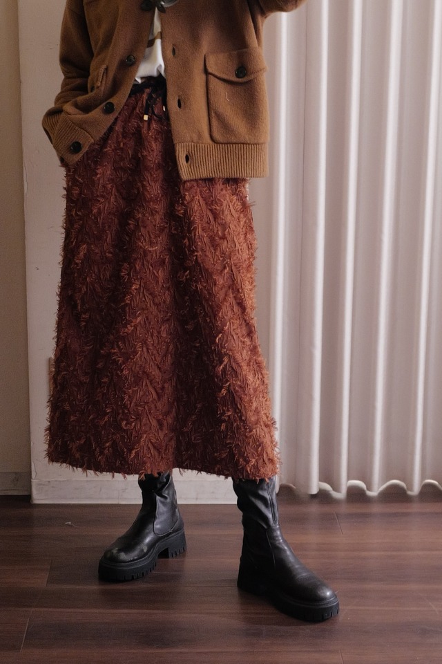 fringe jacquard skirt brown