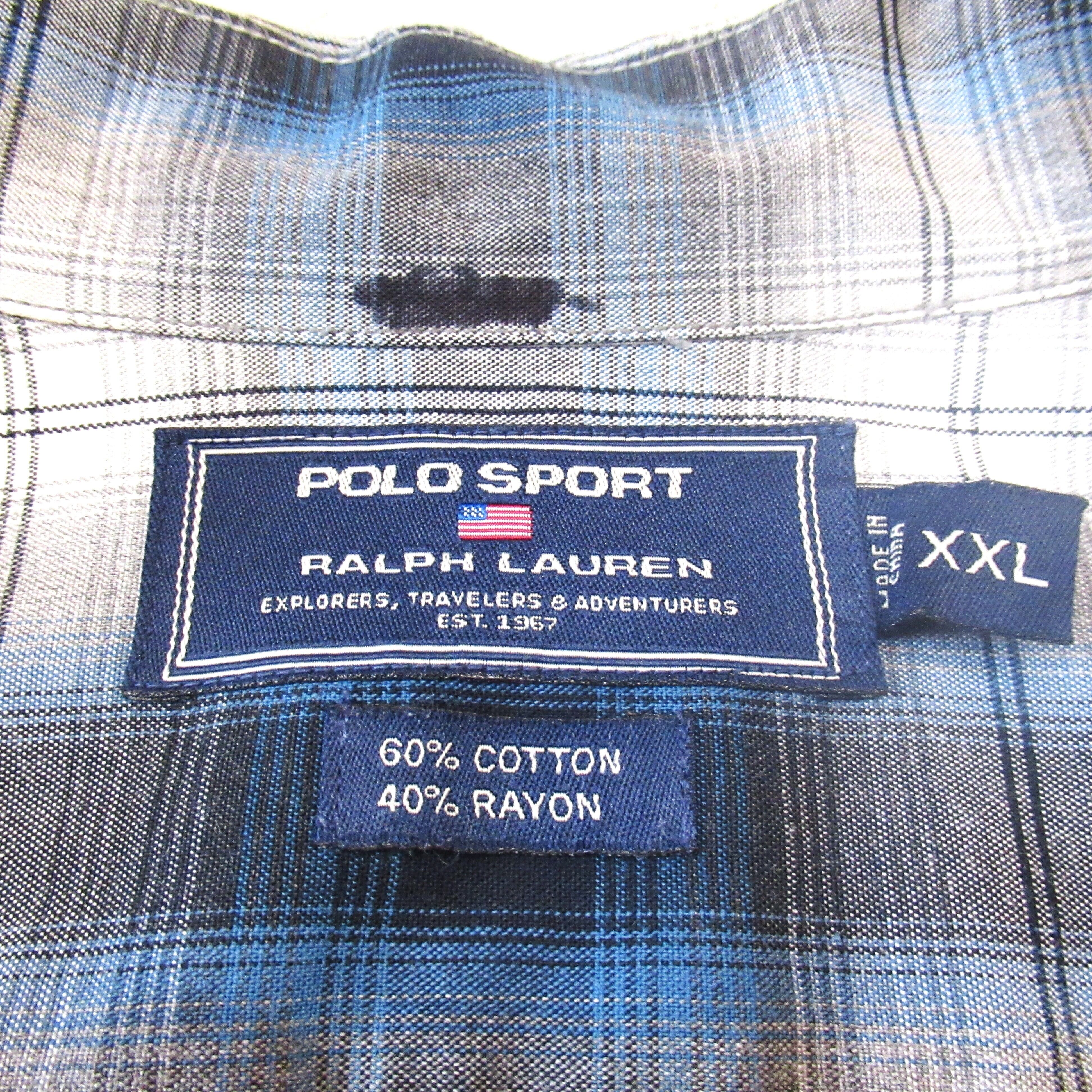 90s POLO SPORT シャツ XXL オンブレチェック オープンカラー 【公式通販】