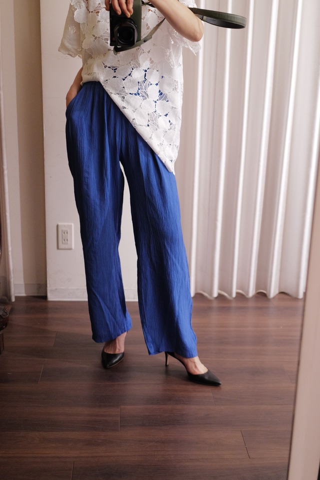 striped crepe pants blue