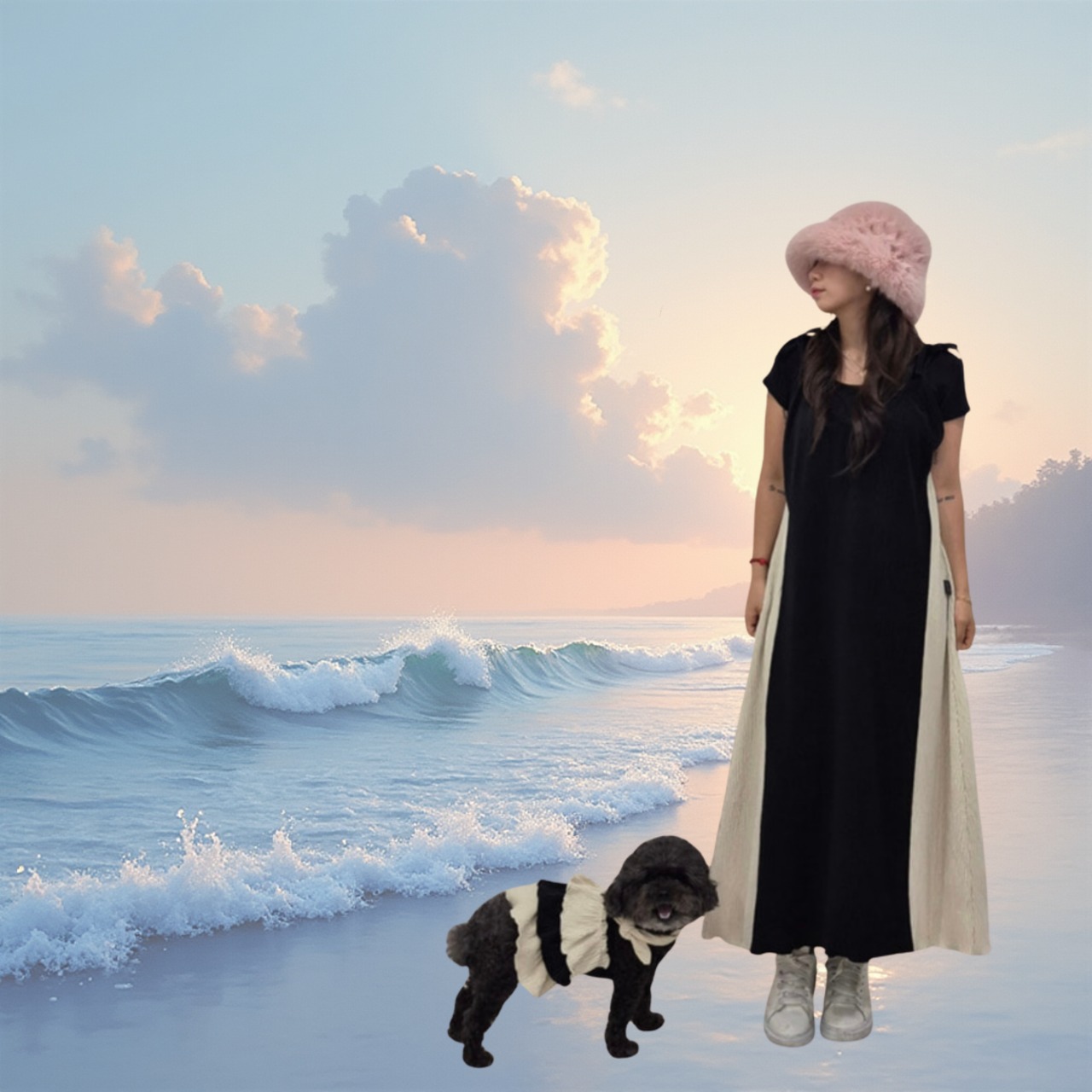 即納【nounnou】 Oreo One-Piece Dress/スカーフ付 (ivory/XLサイズ)