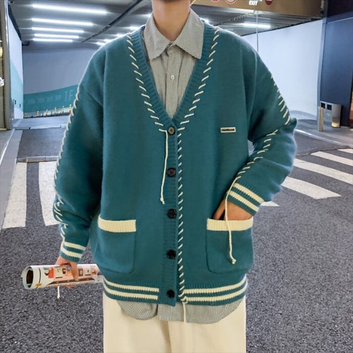 OSD ホワイト Vネック カーディガン 青っぽい Lサイズ 市邨