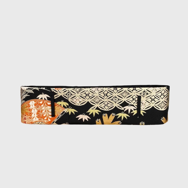 クロスオーバー帯ベルト(黒留袖より制作) Crossover Obi-belt(Made of Kurotomesode Kimono)