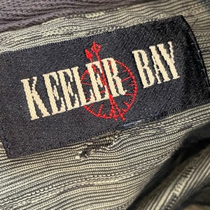 【KEELER BAY】XL相当 オーバーサイズ ポロシャツ 総柄 ブルーグレー 刺繍ロゴ US古着 アメリカ古着