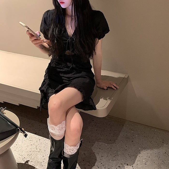 ダークギャザーサマーソリッド カラーウェストドレス 夏物 ソリッドカラー ドラファッションホール73862761600