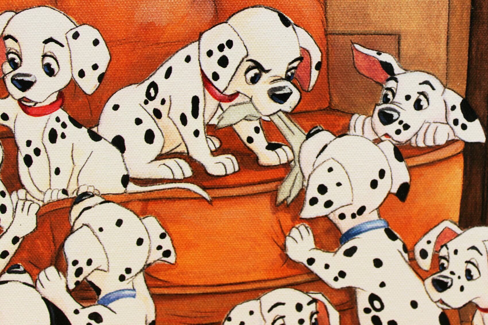 ディズニー絵画 101匹わんちゃん ファミリー ムービー ナイト 作品証明書 展示用フック付 限定500部キャンバスジークレ ディズニー絵画 ポスター