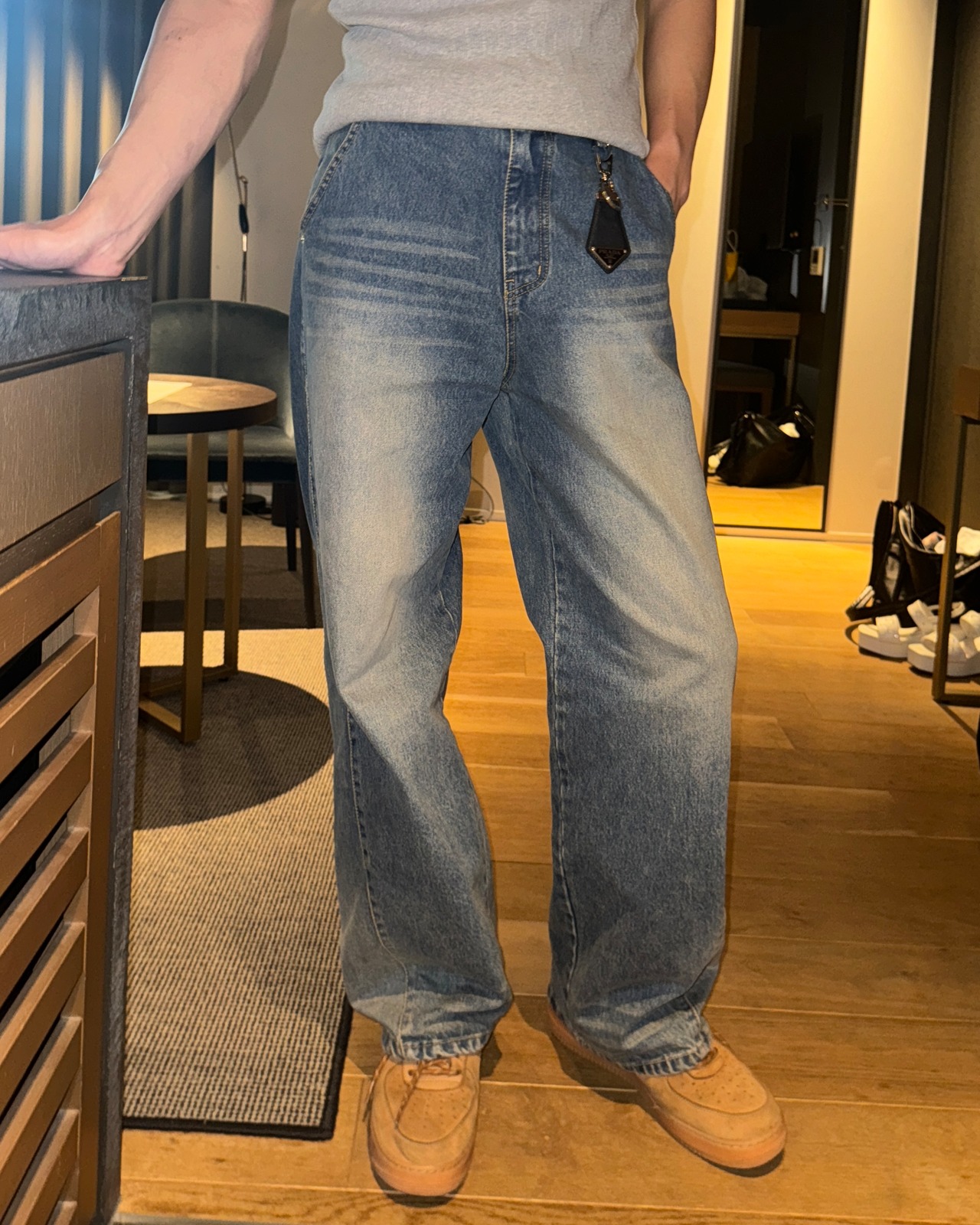 Cut-Off Cat Sand Washed Wide Denim [Blue] - 5