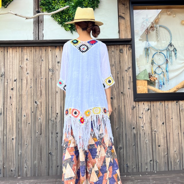 フリンジ付きカラフルカーディガン