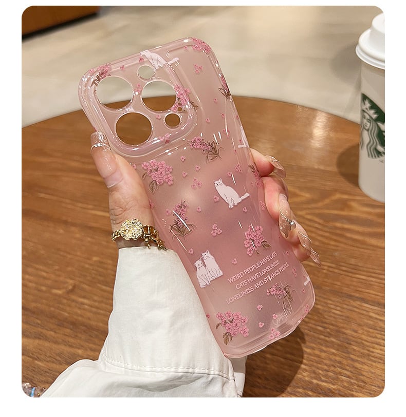 iPhone16対応】ピンククリアが可愛すぎる◎花柄 猫 ピンク 透明