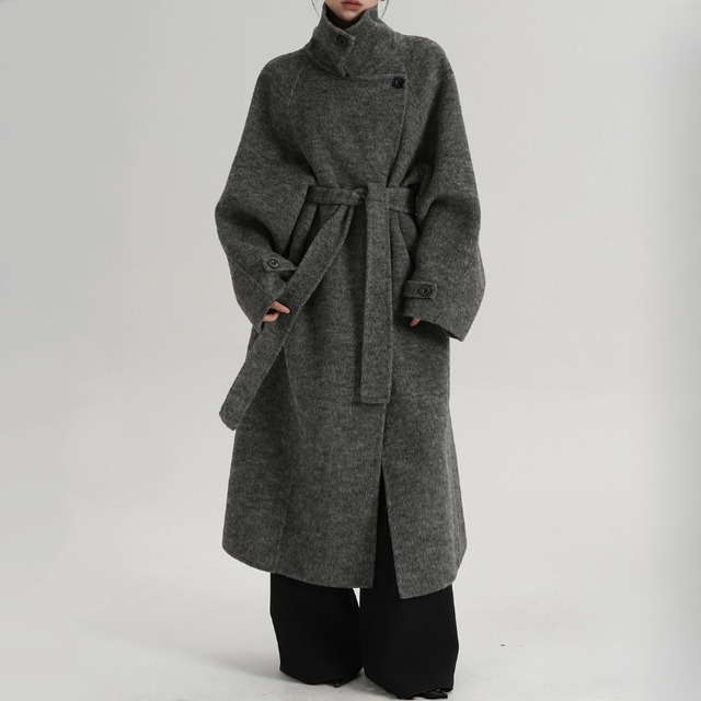 Belted oversized long coat 2 colors　V2779