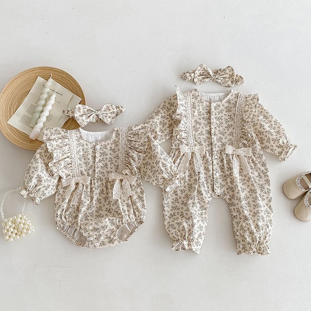【BABY&KID】秋新作長袖三角ロンパース ベビー 女の子 コットン